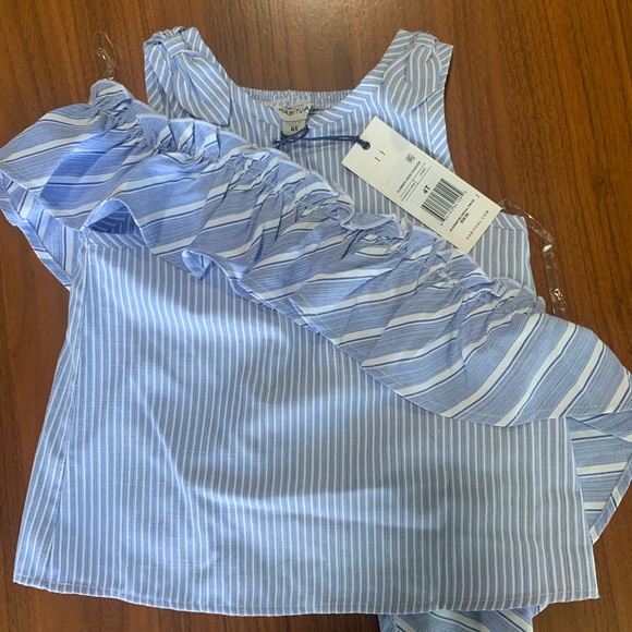 Cute habitual asymmetric blue and white striped top - Picture 1 of 3